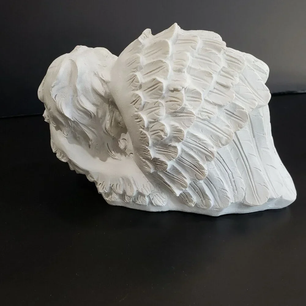 Set Of 2 White Sleeping Angel Cherub Figurines Wings Blue Flowers Friend Gift - Picture 4 of 9